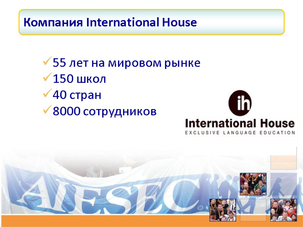 Компания International House 55 лет на мировом рынке 150 школ 40 стран 8000 сотрудников